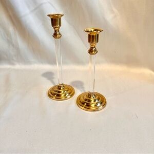 Vintage Elegant Solid Brass and Crystal Candlestick Holders-A Pair